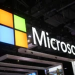 Microsoft logo at MWC exhibition in Spain, February 2023