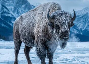 The Frosty Sentinel: Capturing the Resilience of Bison in Winter's Grip