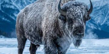 The Frosty Sentinel: Capturing the Resilience of Bison in Winter's Grip
